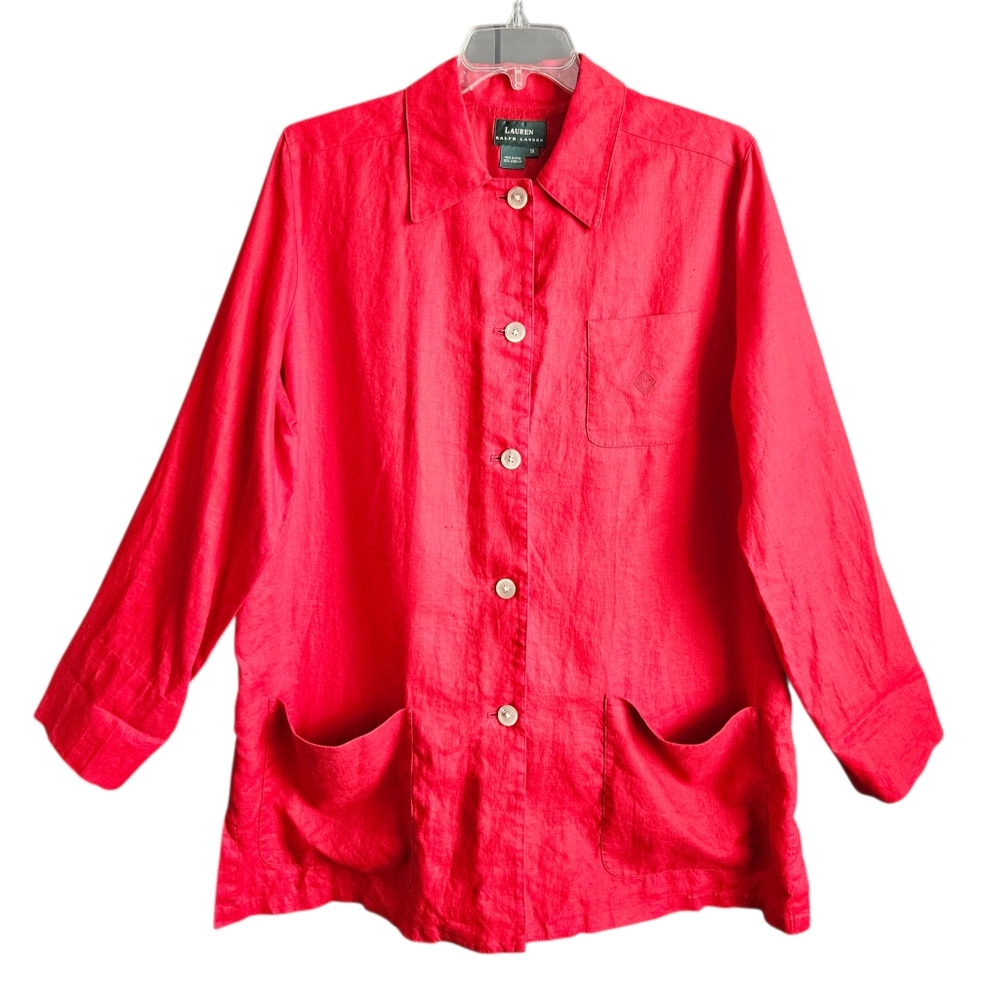 Vintage Lauren Ralph Lauren Red Linen Button Front Top 1X‎ Artsy Lagenlook